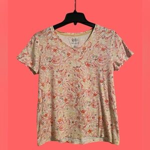 Croft & Barrow Women’s Short Sleeve V-Neck Tee with Paisley Floral Print, Size M